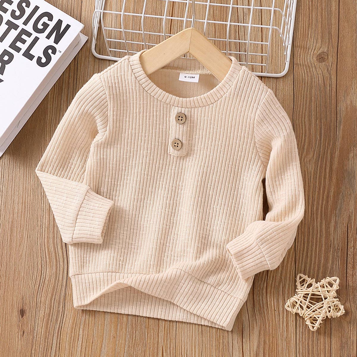 Button Solid Ribbed Knitted Long-sleeve Top