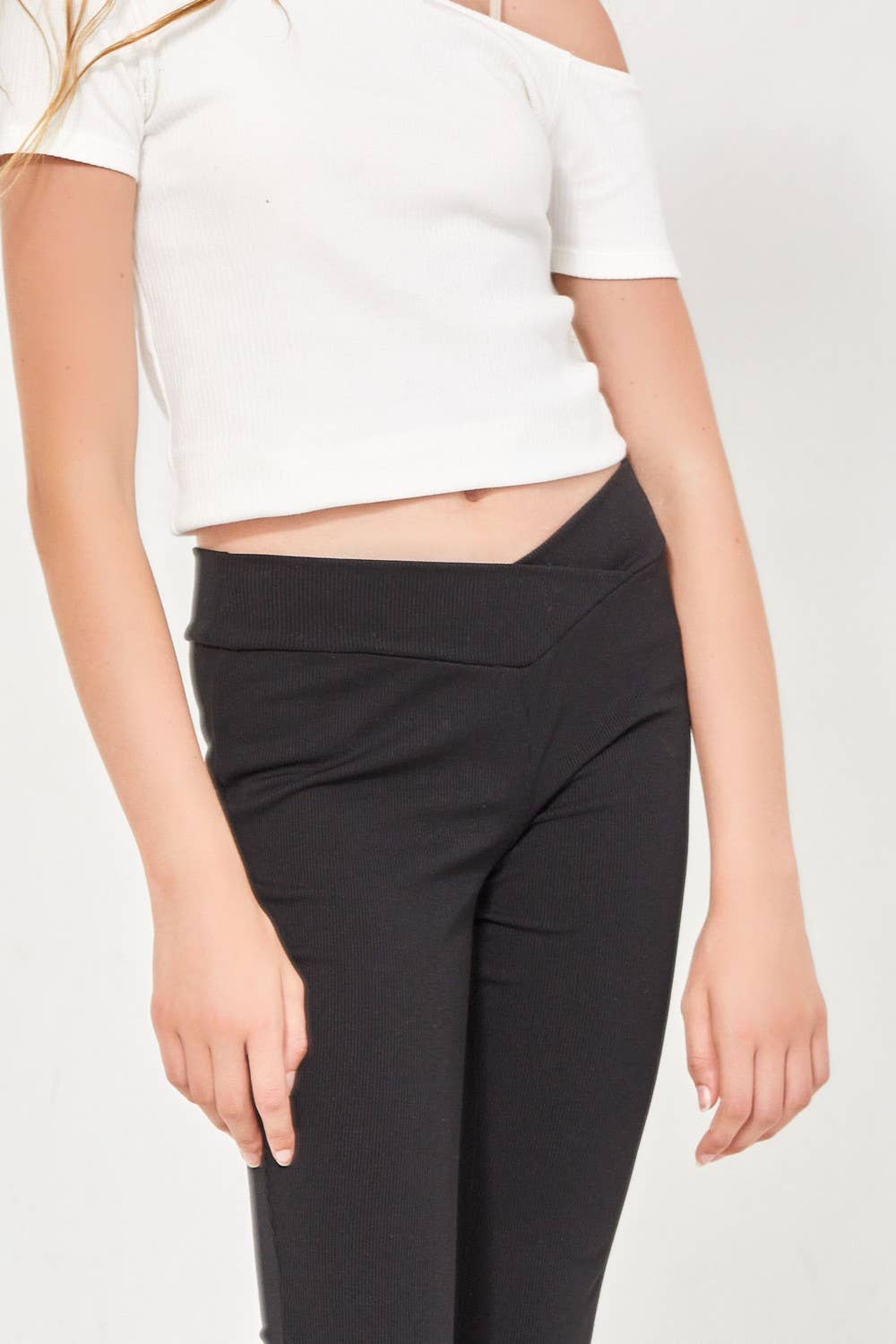 Crossover Waist Ribbed Flare Pants